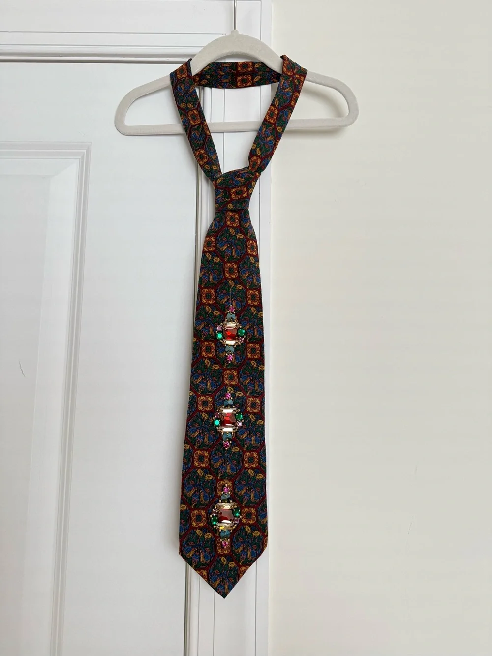 Dior Silk Tie with Multicolor Floral and Swarovski Crystal Embellishment